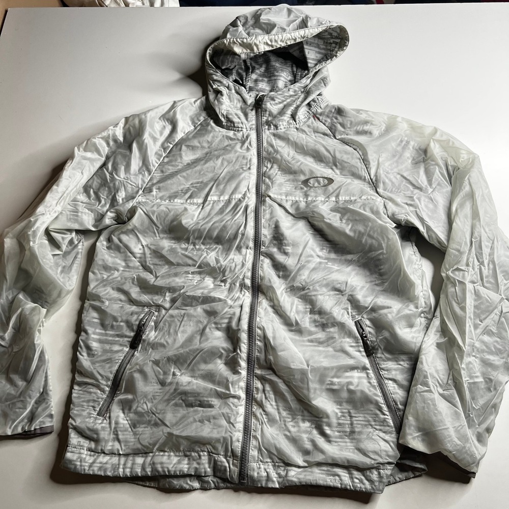 Oakley Mens White Lightweight Hooded Windbreaker Full Zip Jacket Size M